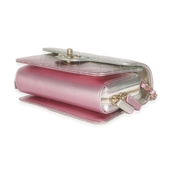 Chanel Gold Pink Ombre Metallic Lambskin Like A Wallet Flap Bag - Picture 7 of 8